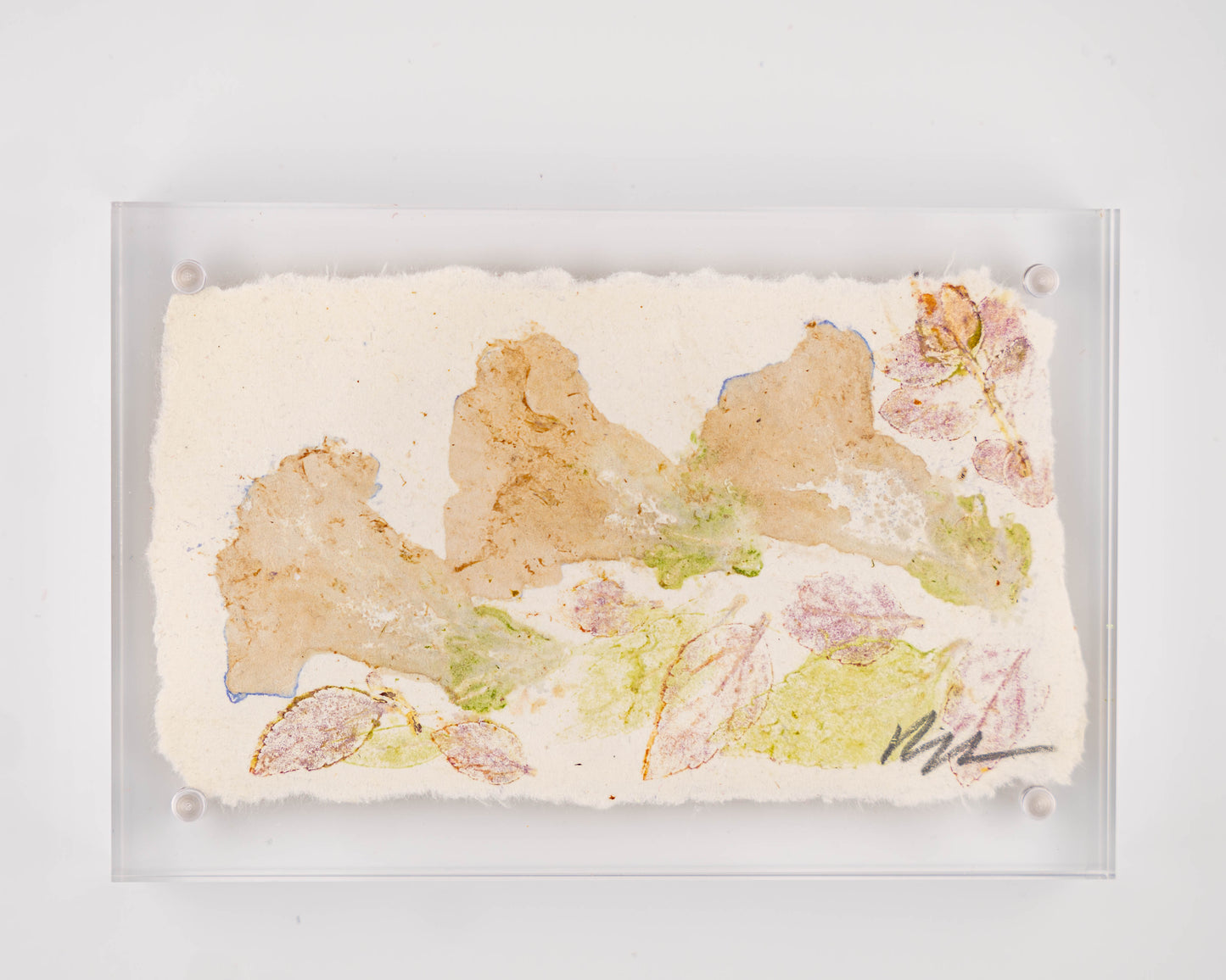 ACRYLIC Magnetized frames with HAND HAMMERED BOTANICAL art on handmade deckled edge paper