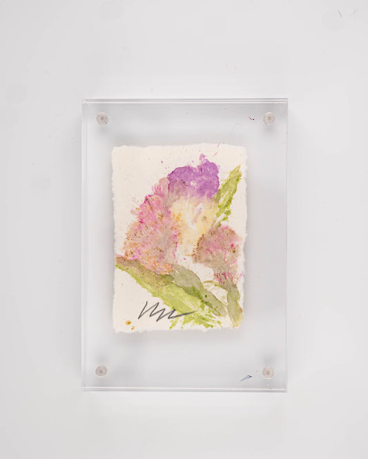 ACRYLIC Magnetized frames with HAND HAMMERED BOTANICAL art on handmade deckled edge paper